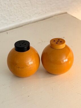 Vintage Salt & Pepper Shakers Mustard Yellow Round MCM Retro Set